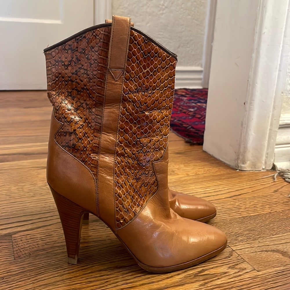 Ottorino Bossi Snake Skin Heeled Cowgirl Boots